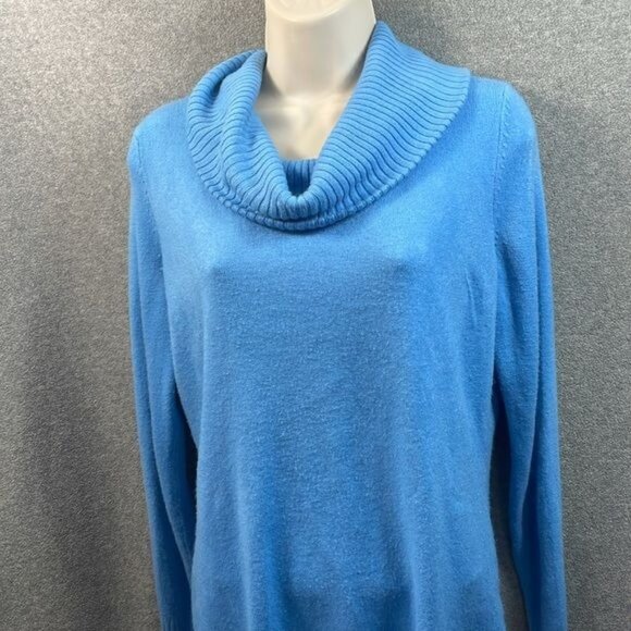 Vintage-Inspired Blue‎ Knit Cowl Neck Pullover Sweater - Picture 2 of 10